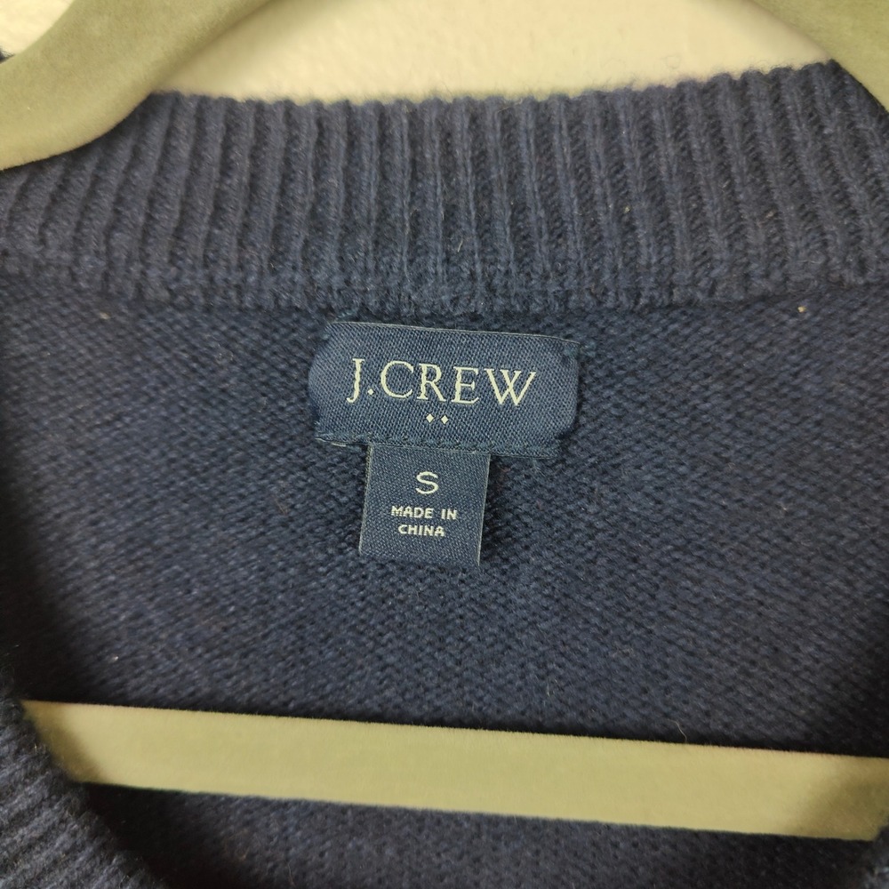 J Crew Henley Sweater Mens Small Navy Blue Lambswool Blend Knit Preppy - Picture 5 of 10